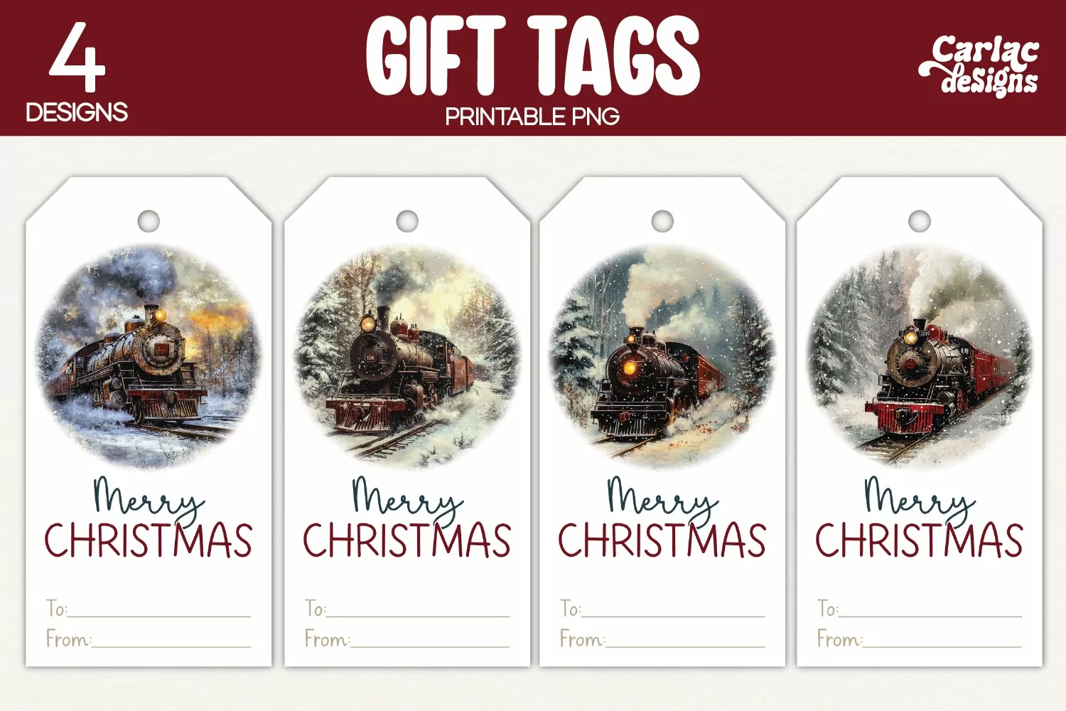 christmas train gift tags