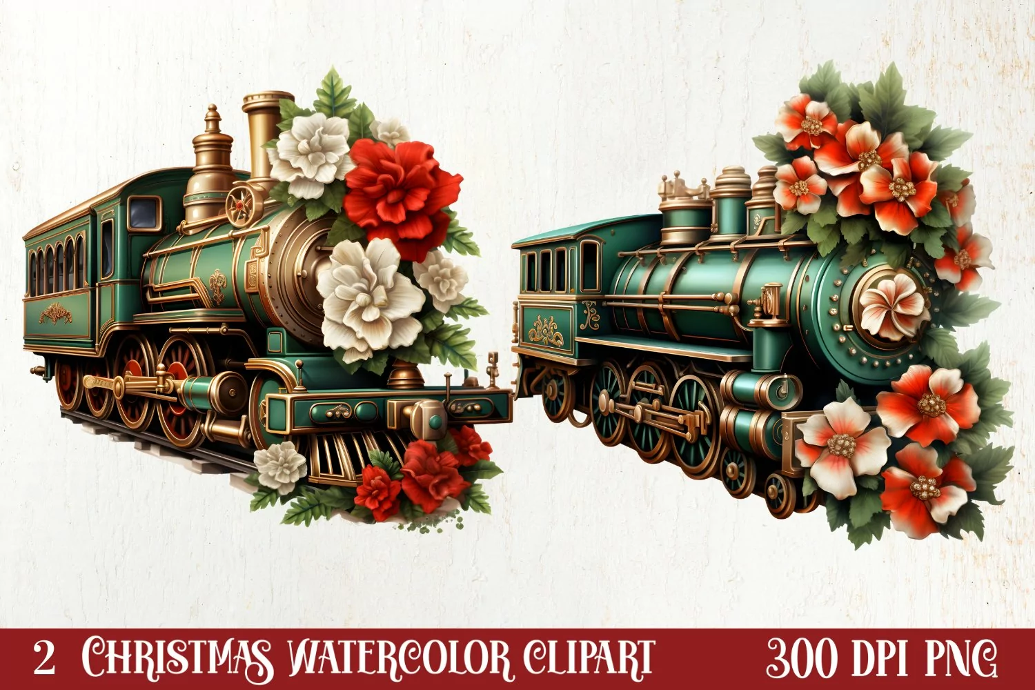 Christmas Trains Sublimation Clipart product image 1