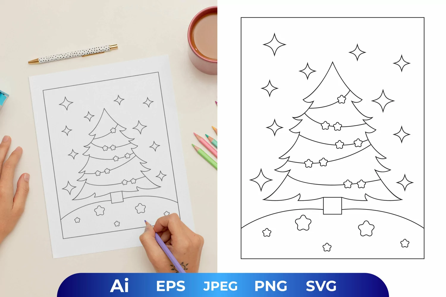 Christmas Tree and Lights Coloring Page product image 1