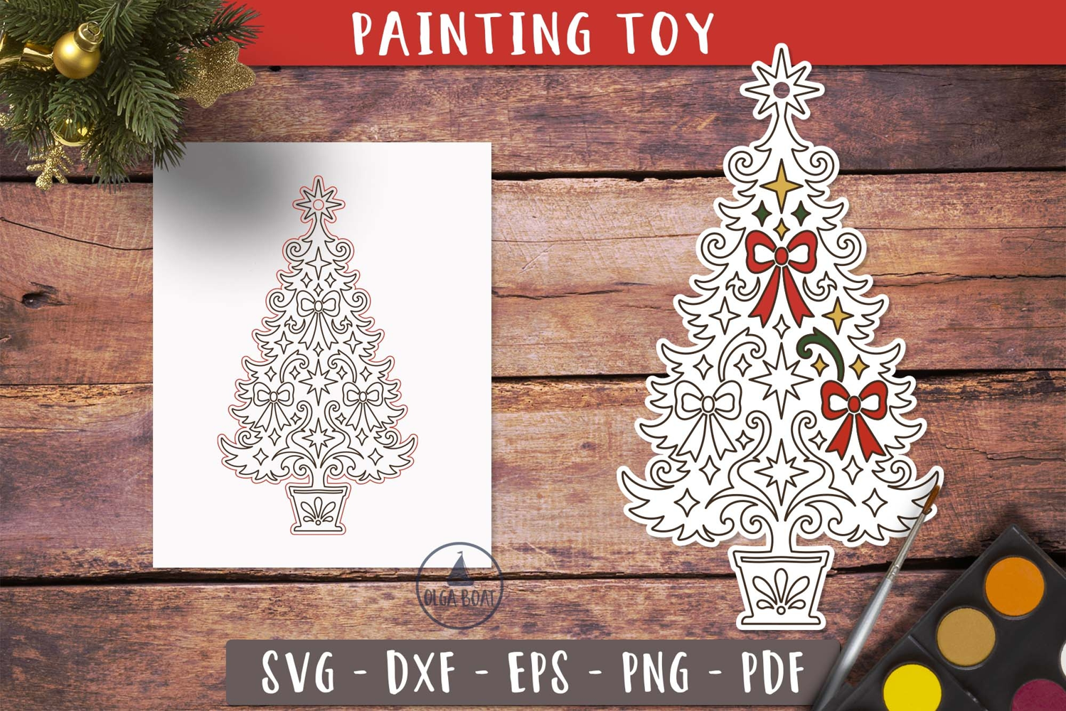 Christmas Tree Coloring Painting Toy SVG 