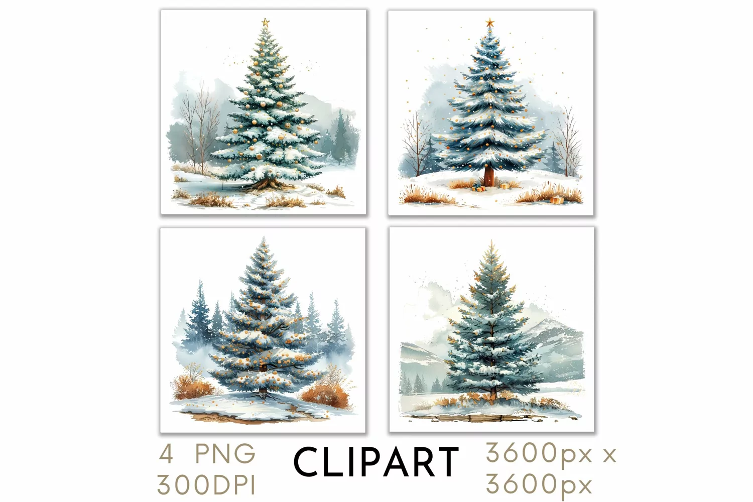 Christmas Tree Illustrations Watercolor PNG