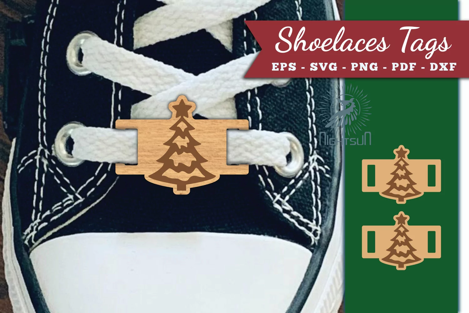 Christmas Tree Shoelaces Tags Laser Cut SVG product image 1