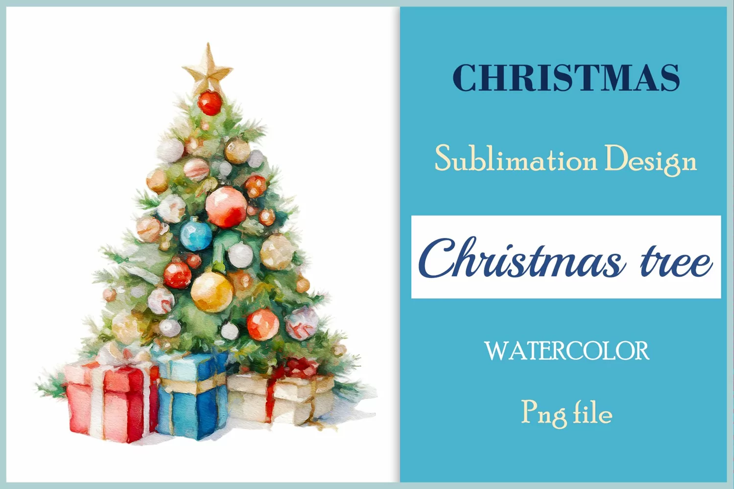 Christmas tree sublimation watercolor clipart Holiday design for Christmas card, greeting card, t-shirt design, mug, tumbler, pillow, poster and more