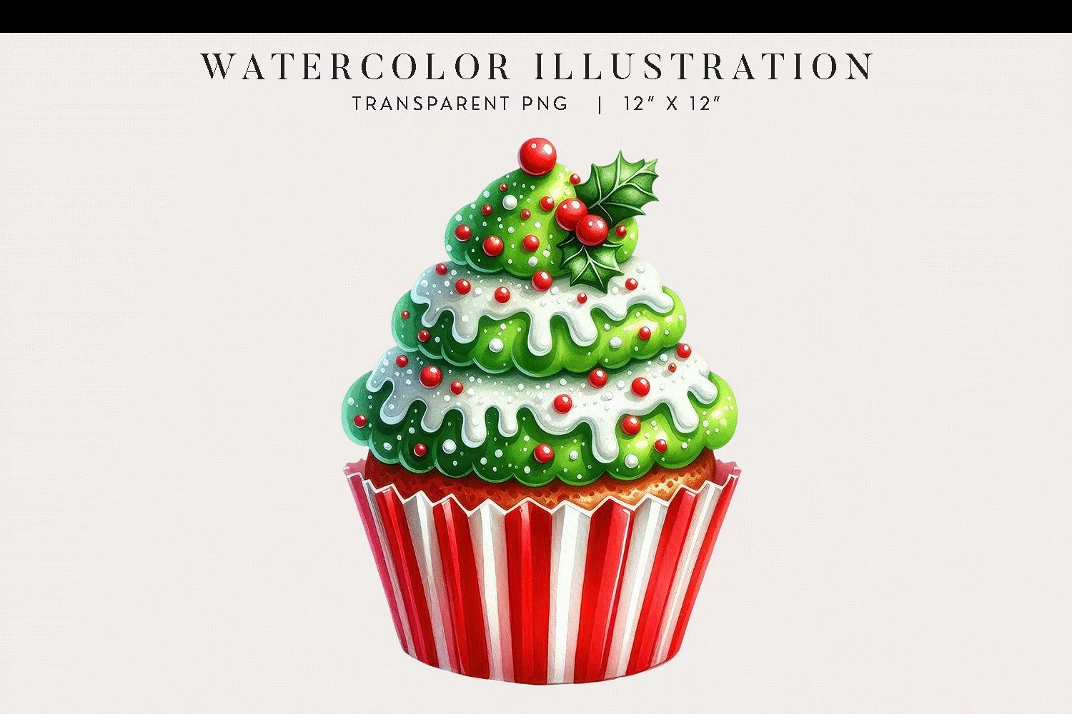 Christmas Tree Watercolor Cupcake Clipart product image 1