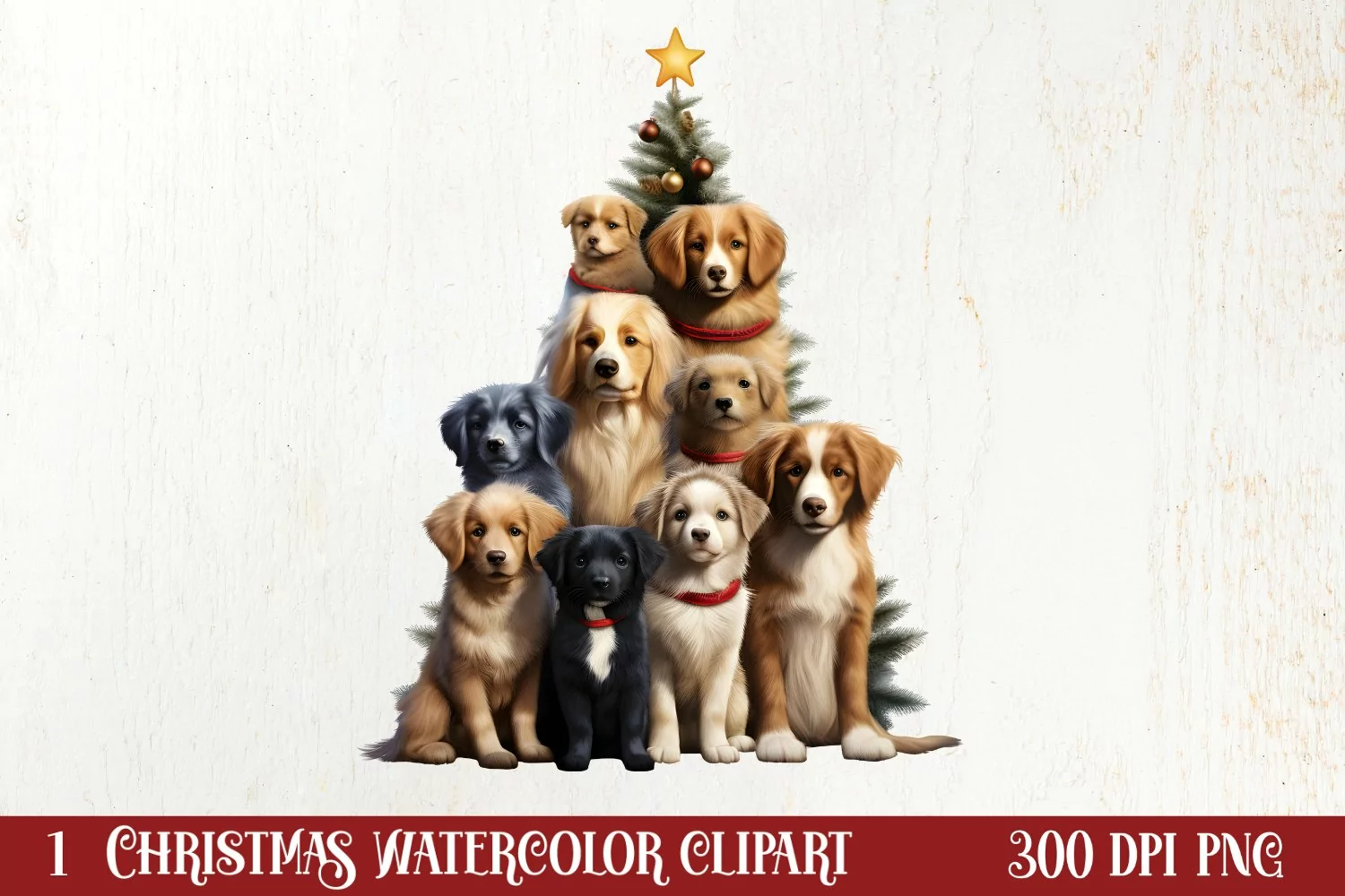 Christmas Tree With Many Dogs Clipart PNG product image 1