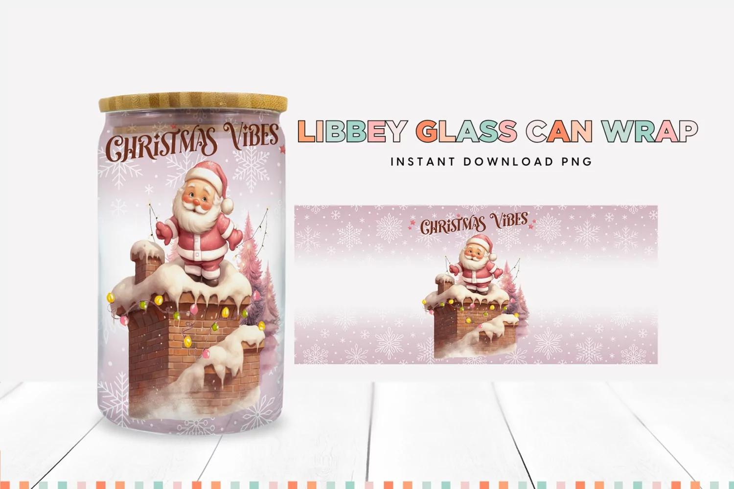 Christmas Vibes Retro Santa Claus Glass Can Sublimation PNG product image 1