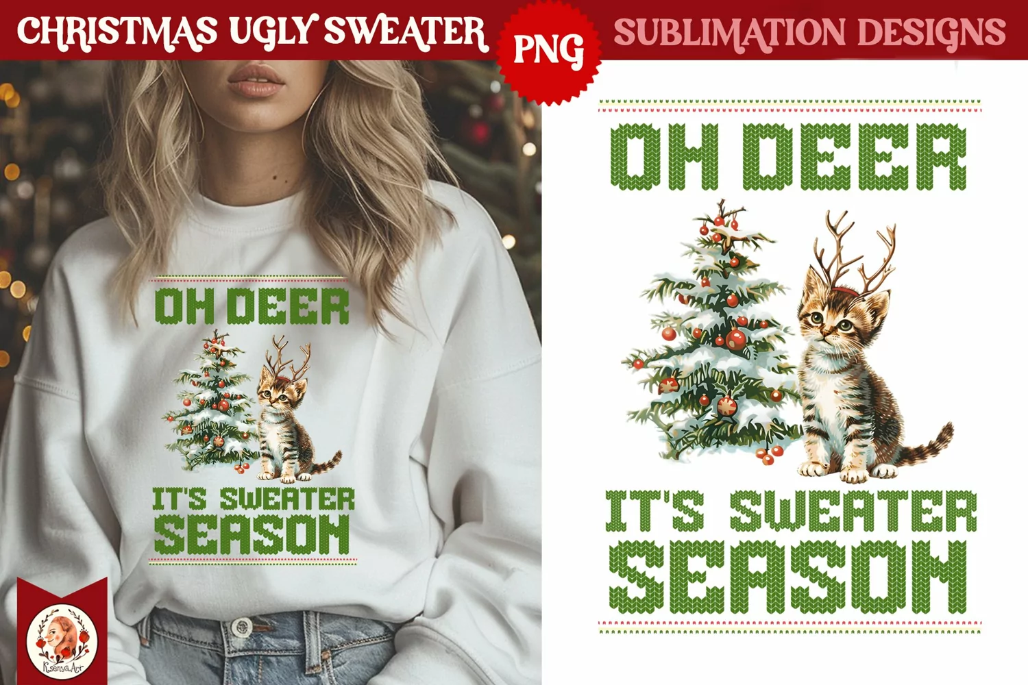 Christmas Ugly Sweater Vintage Cute Kittens Sublimation product image 1