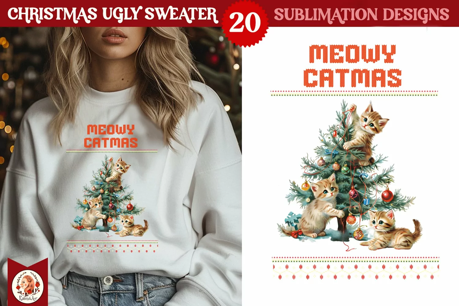 Christmas Ugly Sweater Vintage Cute Kittens Sublimation product image 1