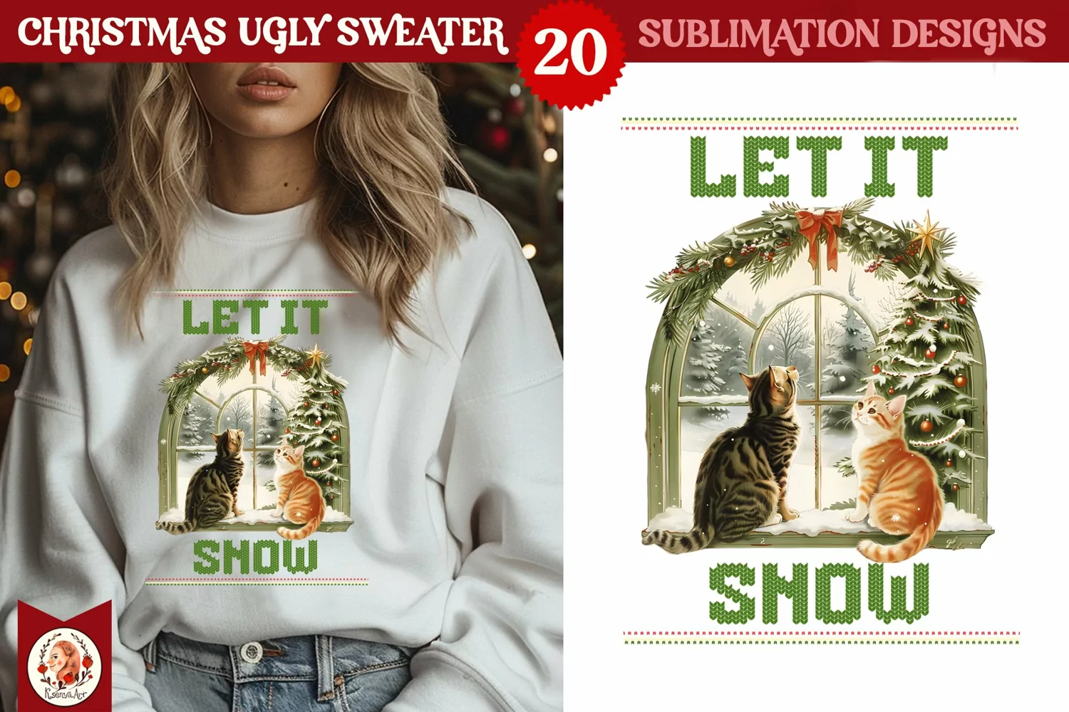 Christmas Ugly Sweater Vintage Cute Kittens Sublimation product image 1