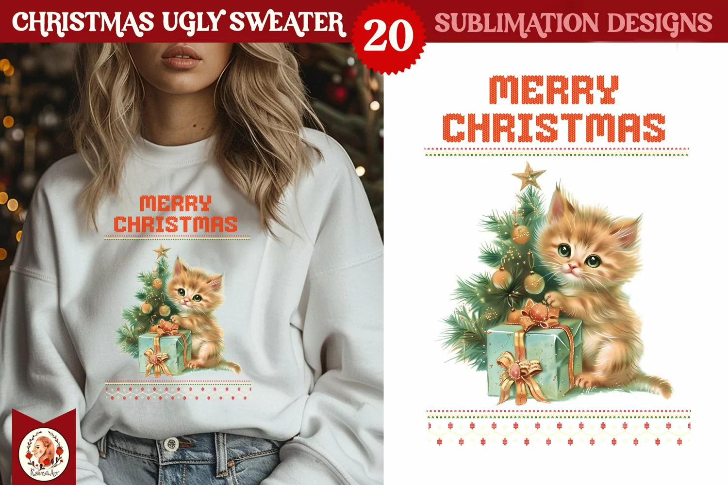 Christmas Ugly Sweater Vintage Cute Kittens Sublimation product image 1