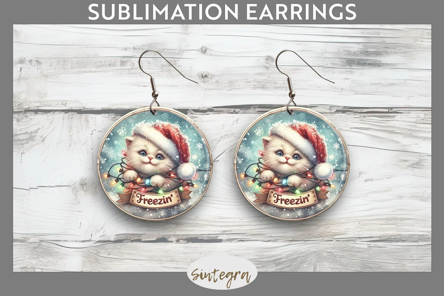 Christmas Vintage Freezin' Cat Entangled Round Earrings Subl product image 1