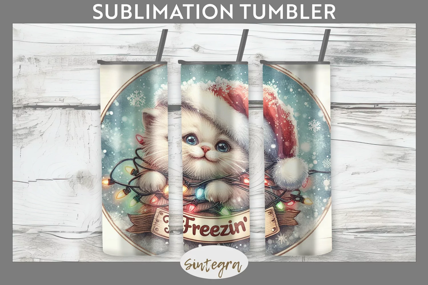 Christmas Vintage Freezin' Cat Entangled Tumbler Sublimation product image 1