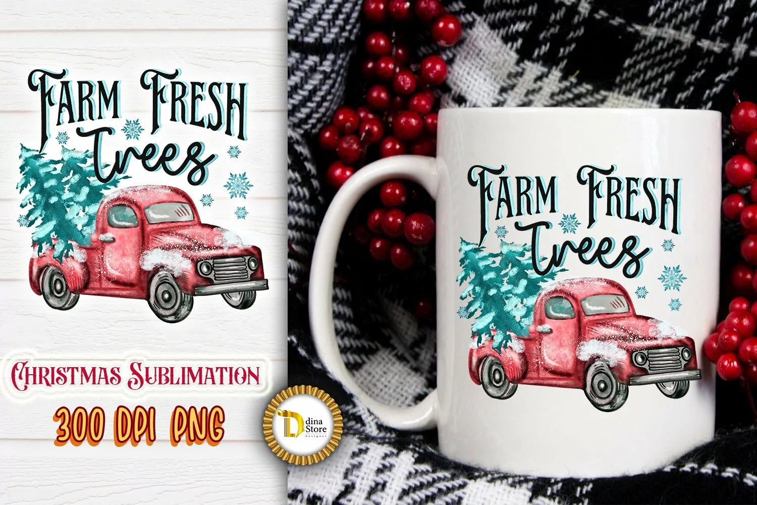 Christmas Vintage Truck Farm Fresh Trees-Christmas PNG product image 1