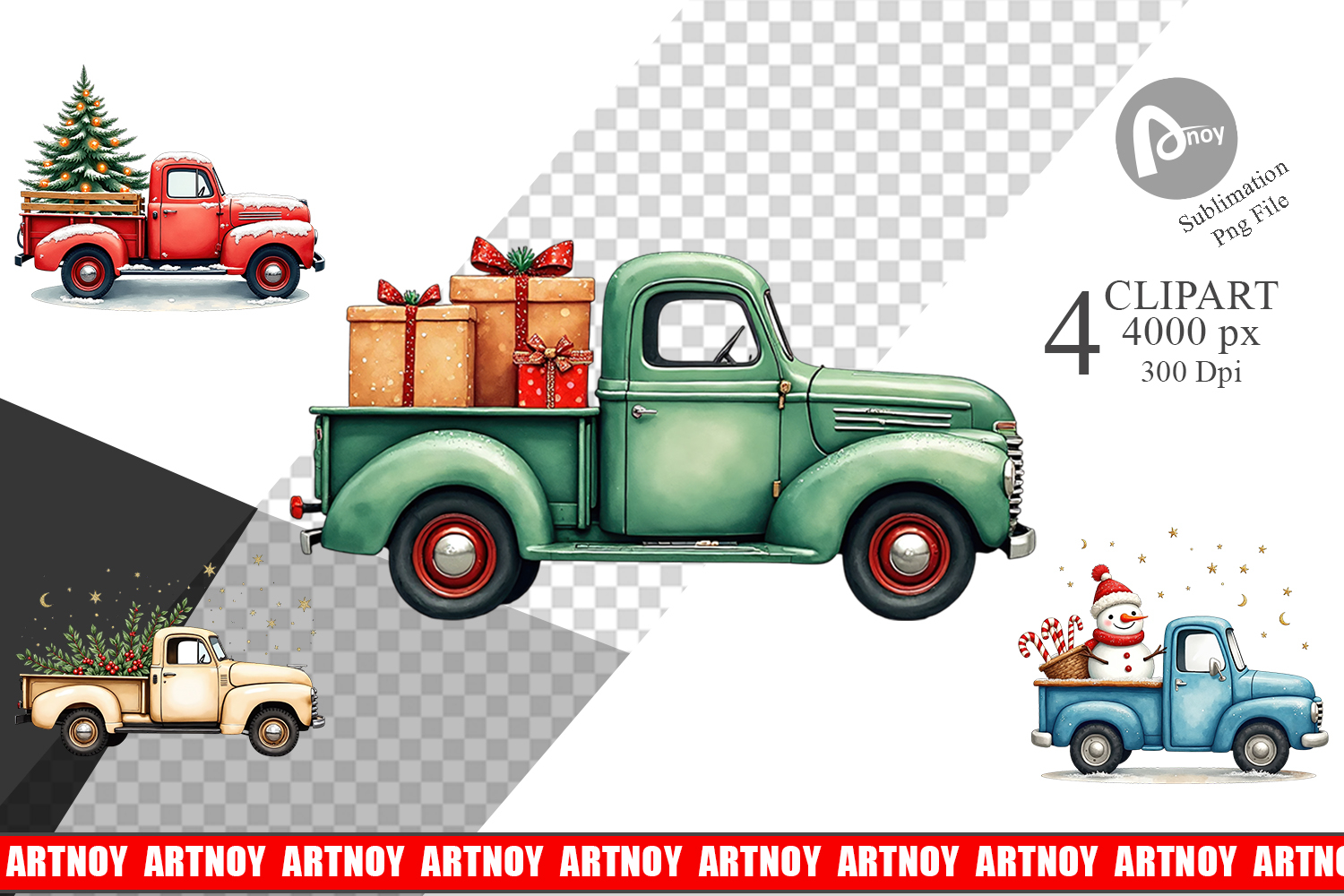 Christmas Vintage Truck Clipart product image 1