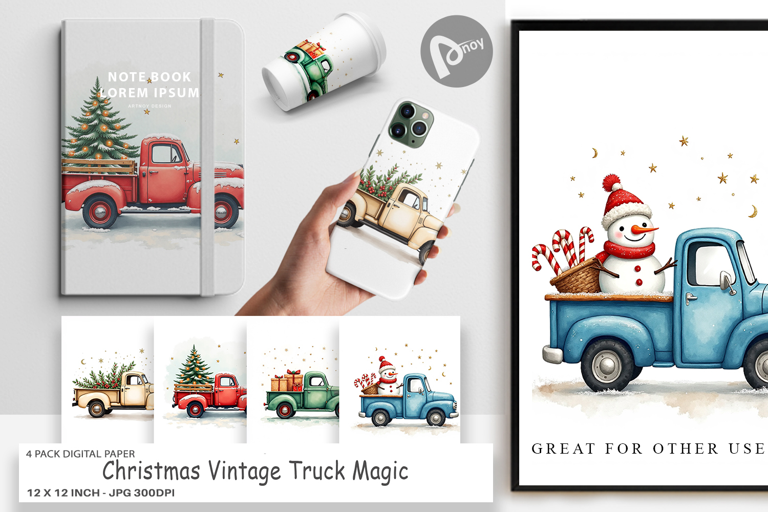Christmas Vintage Truck Digital Paper product image 1