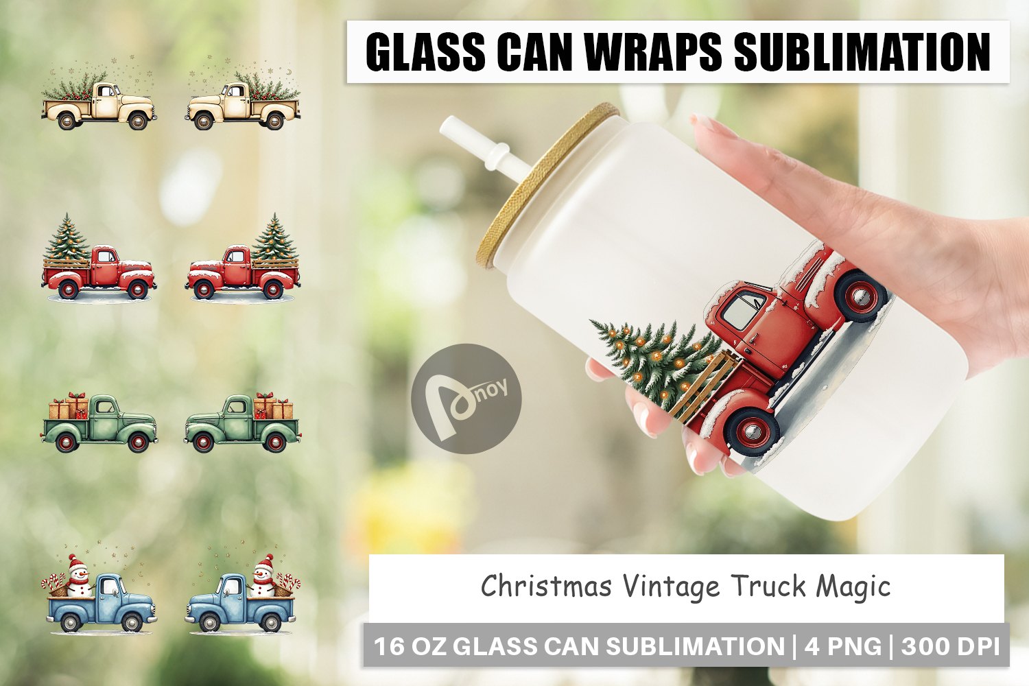 Christmas Vintage Truck Glass Can product image 1