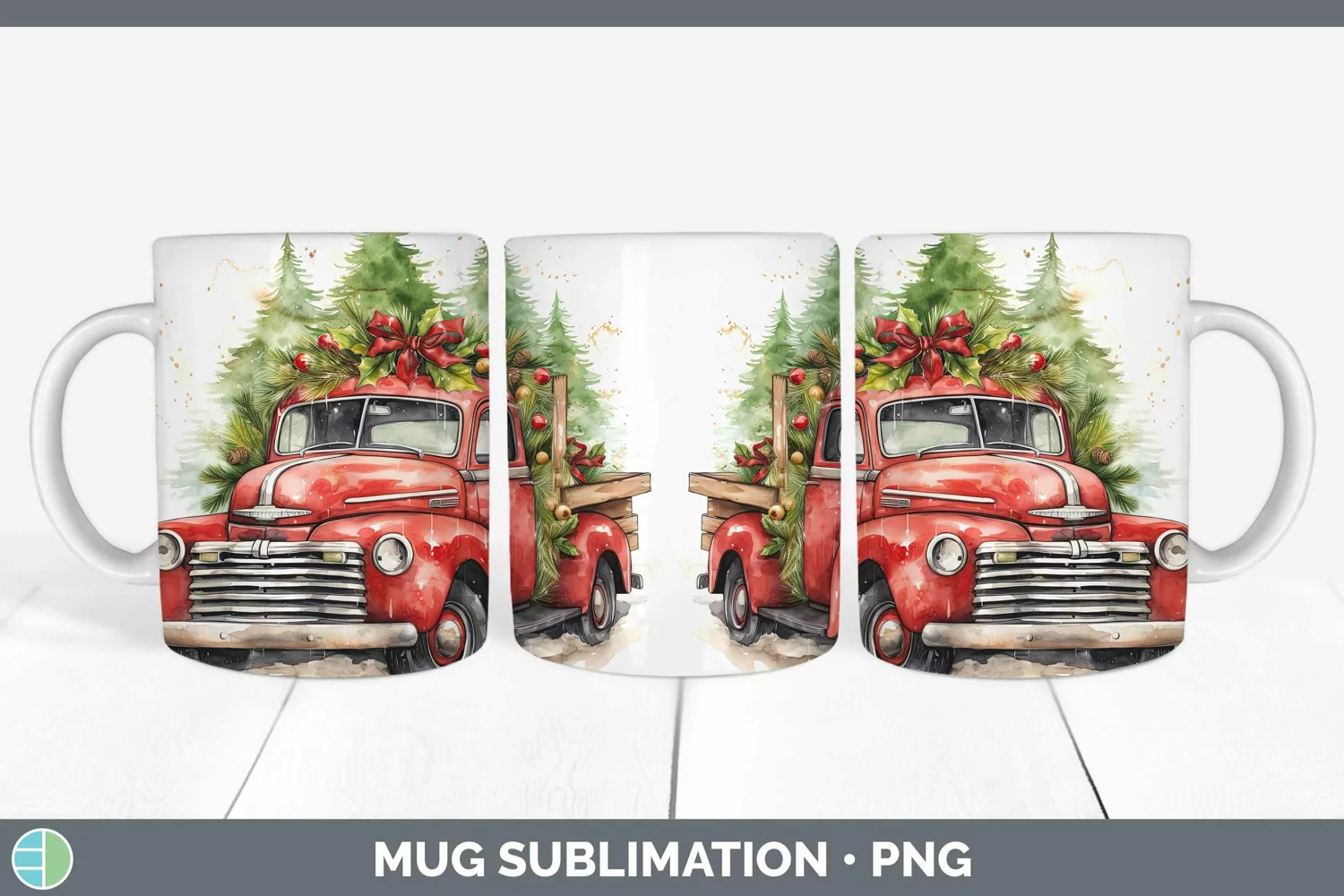 GorgeousWatercolor Christmas Mug Wrap design.