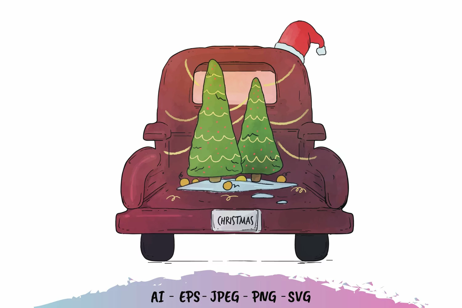Vintage Christmas Tree Truck Watercolor product image 1