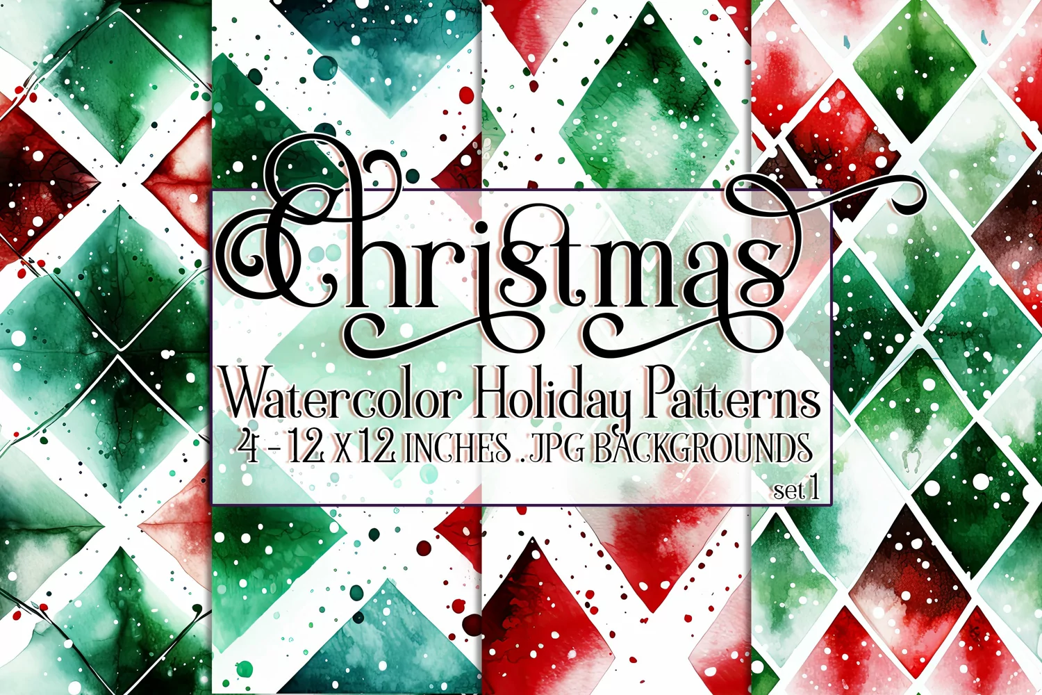 Christmas Patterns, Watercolor Diamond Shapes Patterns, s1 product image 1