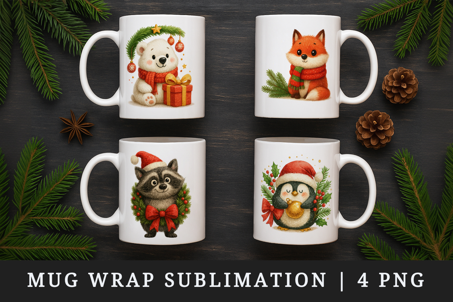 Christmas mug wrap printable sublimation design product image 1