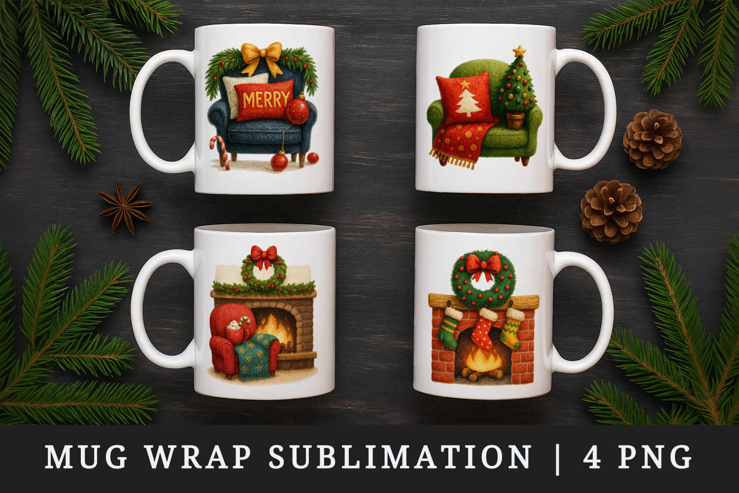 Christmas mug wrap printable sublimation design product image 1