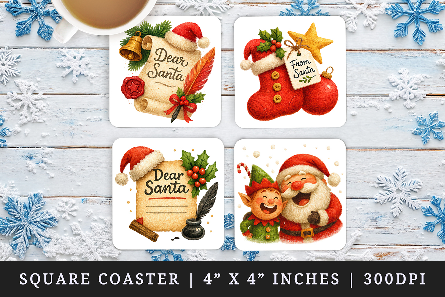 Christmas square coaster sublimation, coasters design product image 1