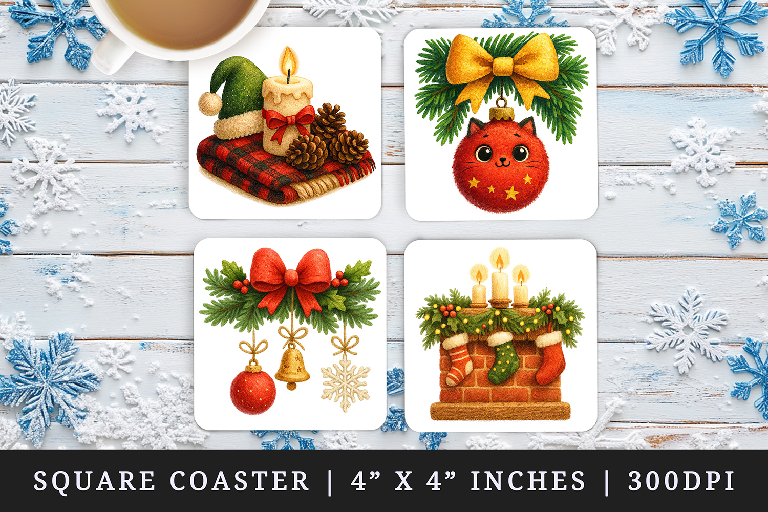 Christmas square coaster sublimation, coasters design product image 1