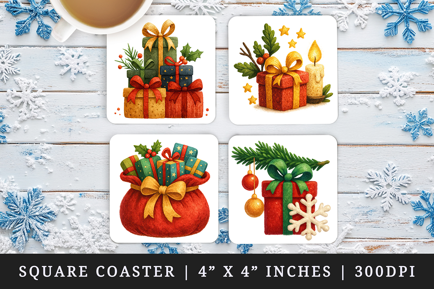 Christmas square coaster sublimation, coasters design product image 1