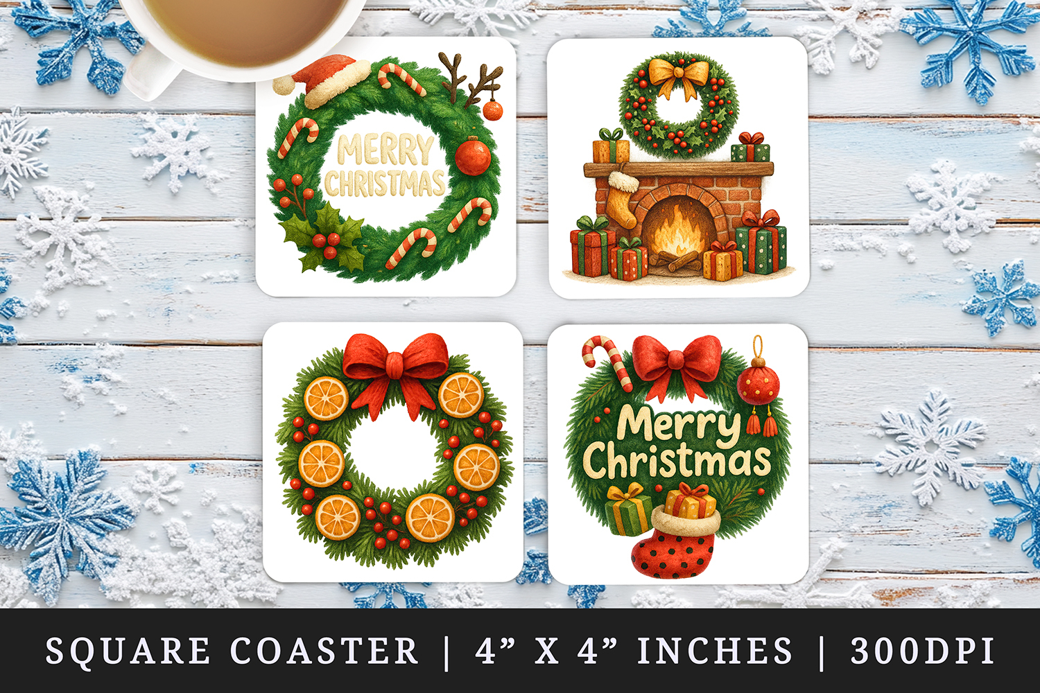 Christmas square coaster sublimation, coasters design product image 1