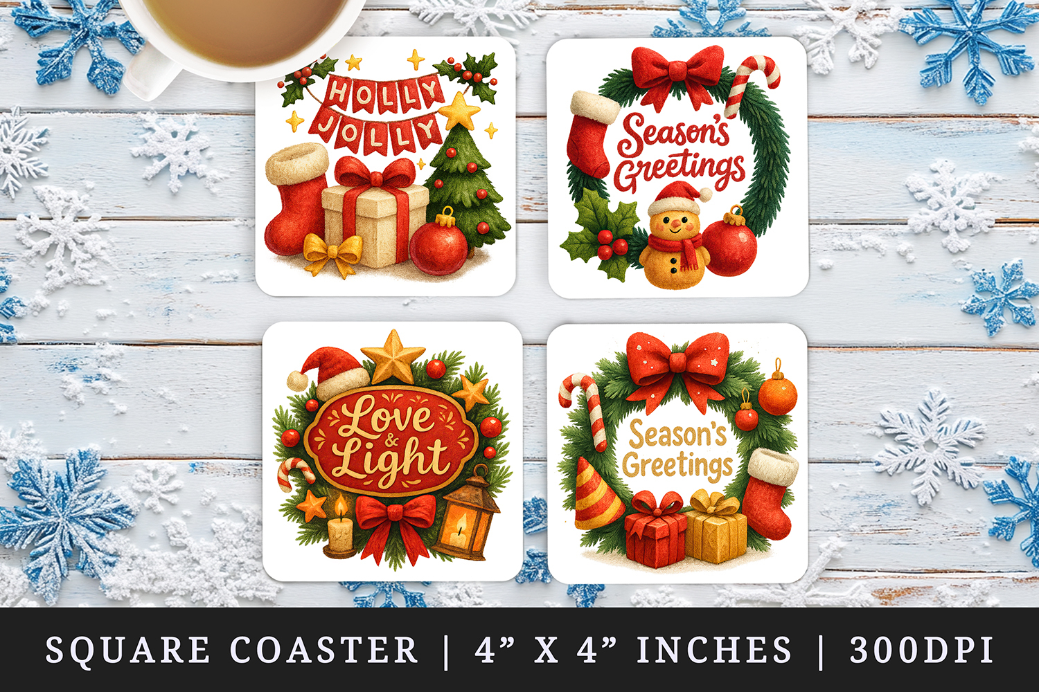 Christmas square coaster sublimation, coasters design product image 1