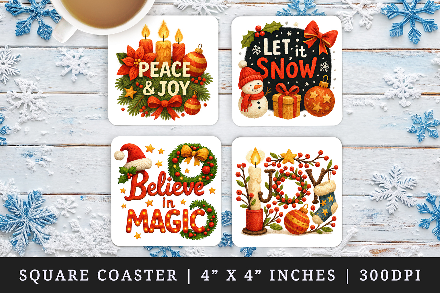 Christmas square coaster sublimation, coasters design product image 1