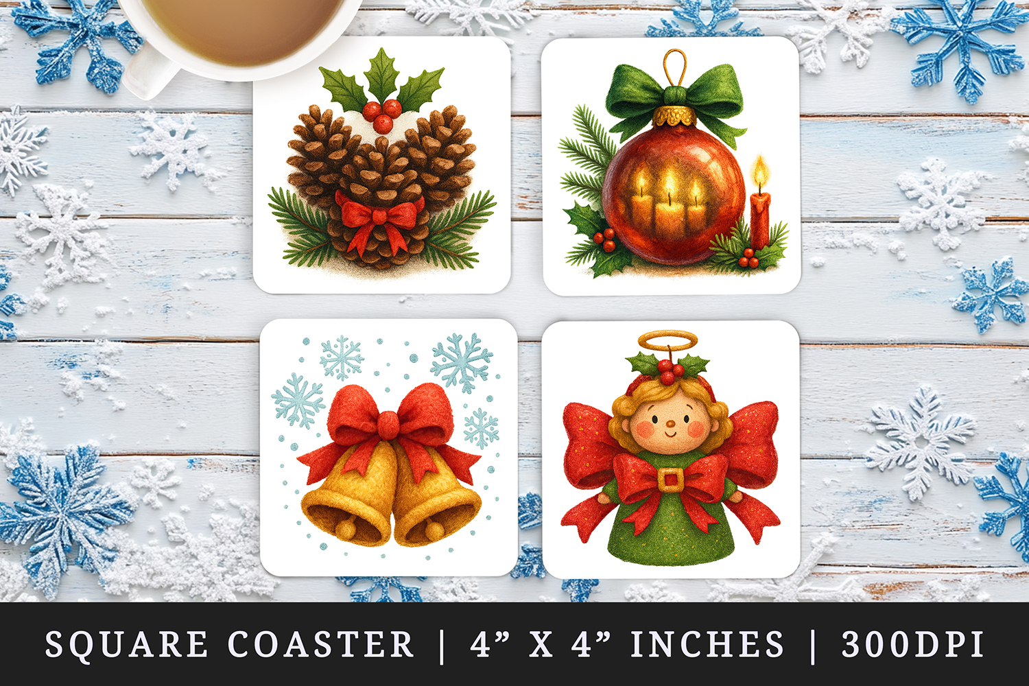 Christmas square coaster sublimation, coasters design product image 1