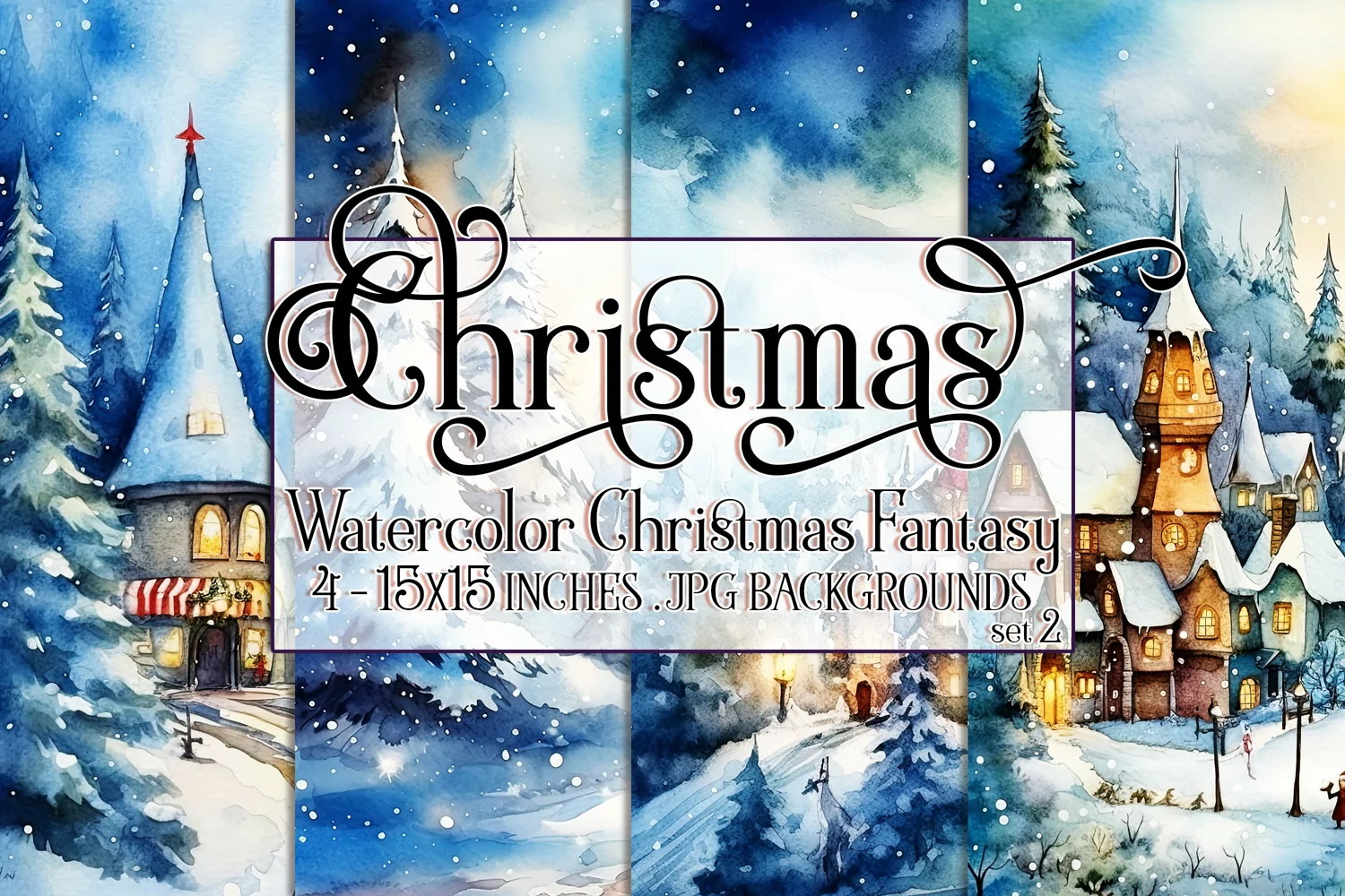 Christmas Backgrounds, 15x15 Watercolor Fantasy Backgrounds product image 1