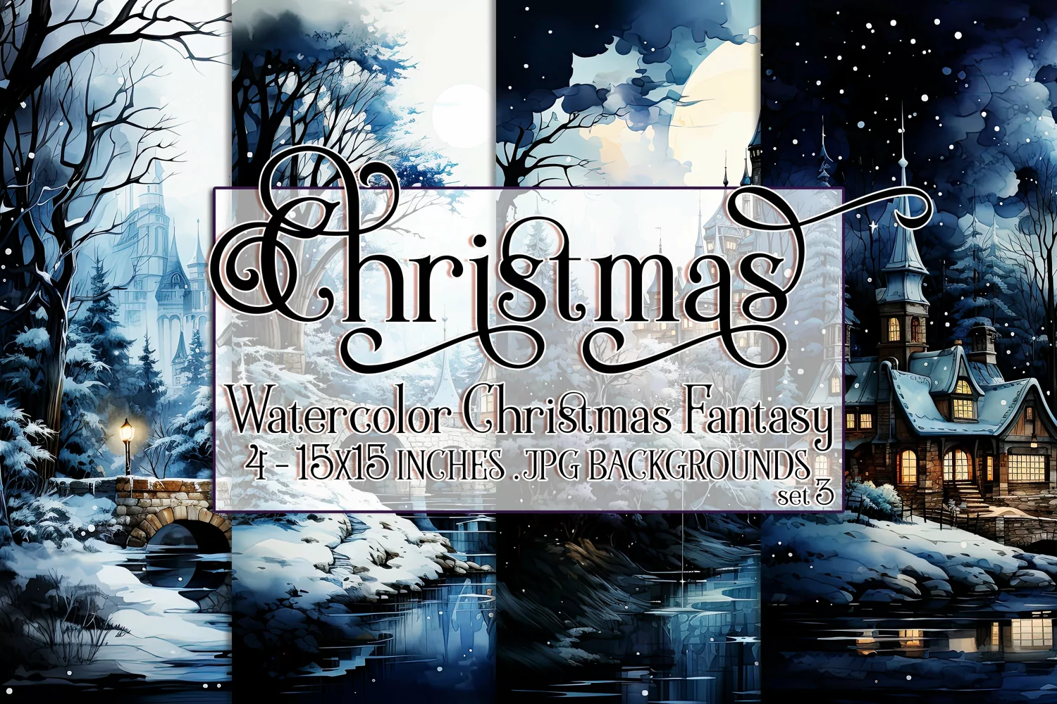 Christmas Backgrounds, 15x15 Watercolor Fantasy Backgrounds product image 1