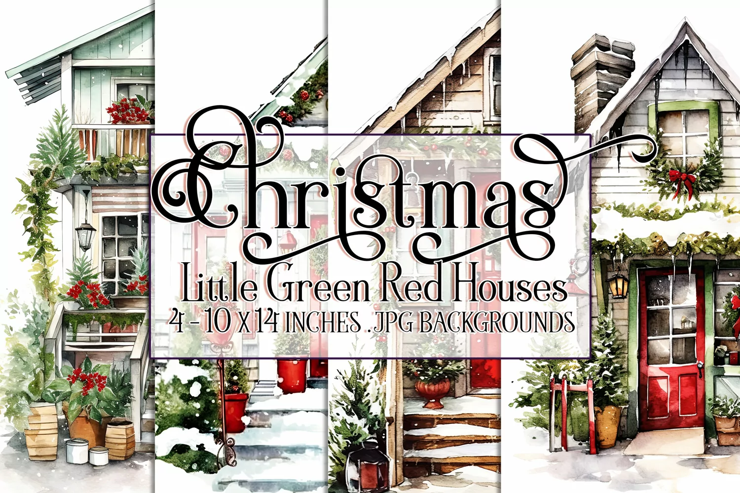 Christmas Backgrounds, 10x14 Tiny Green Red Christmas Houses product image 1
