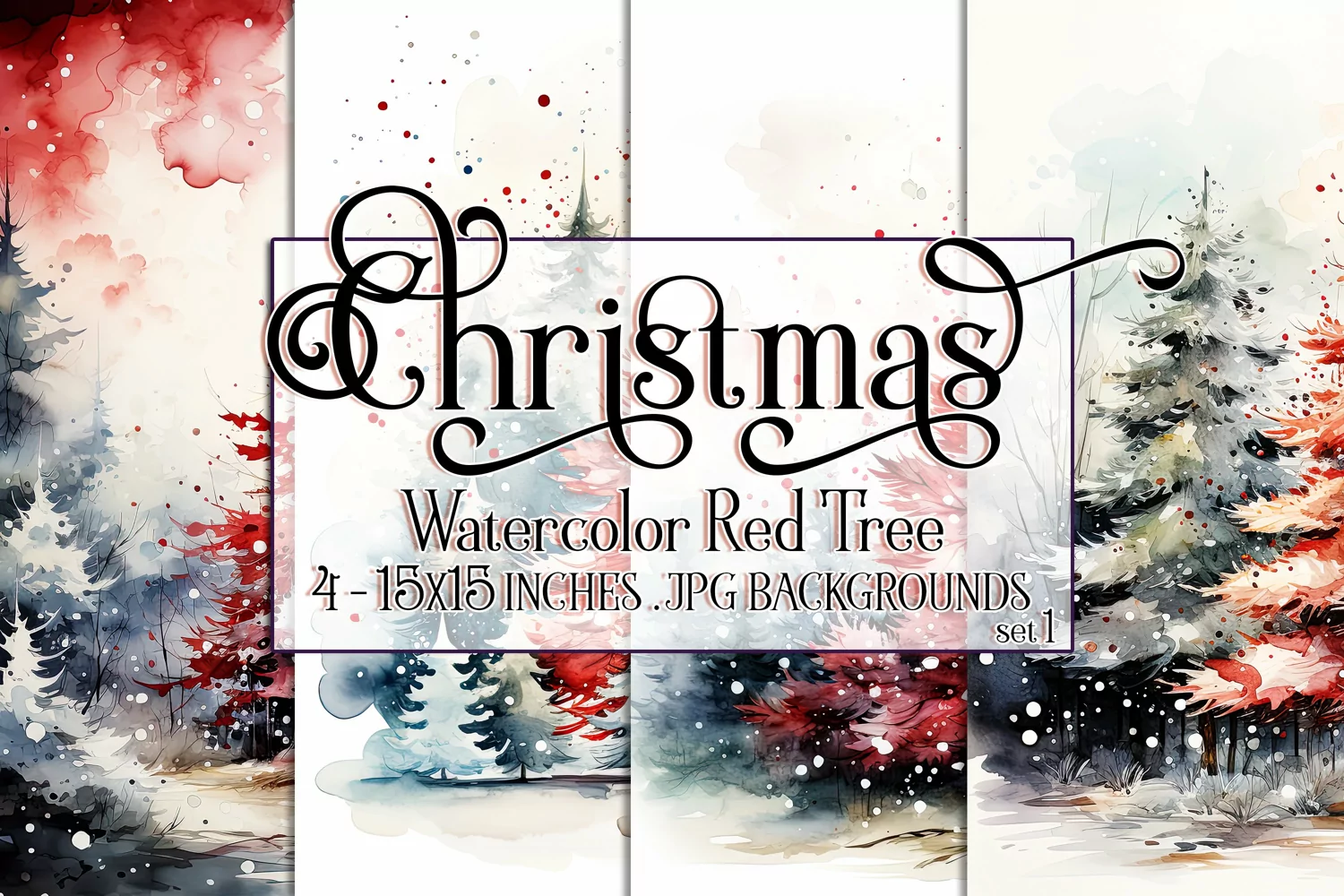 Christmas Backgrounds, 15x15 Watercolor Red Holiday Tree product image 1