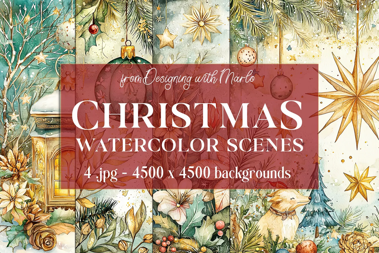 Christmas Backgrounds, Watercolor 15x15 Holiday Scenes, s19 product image 1