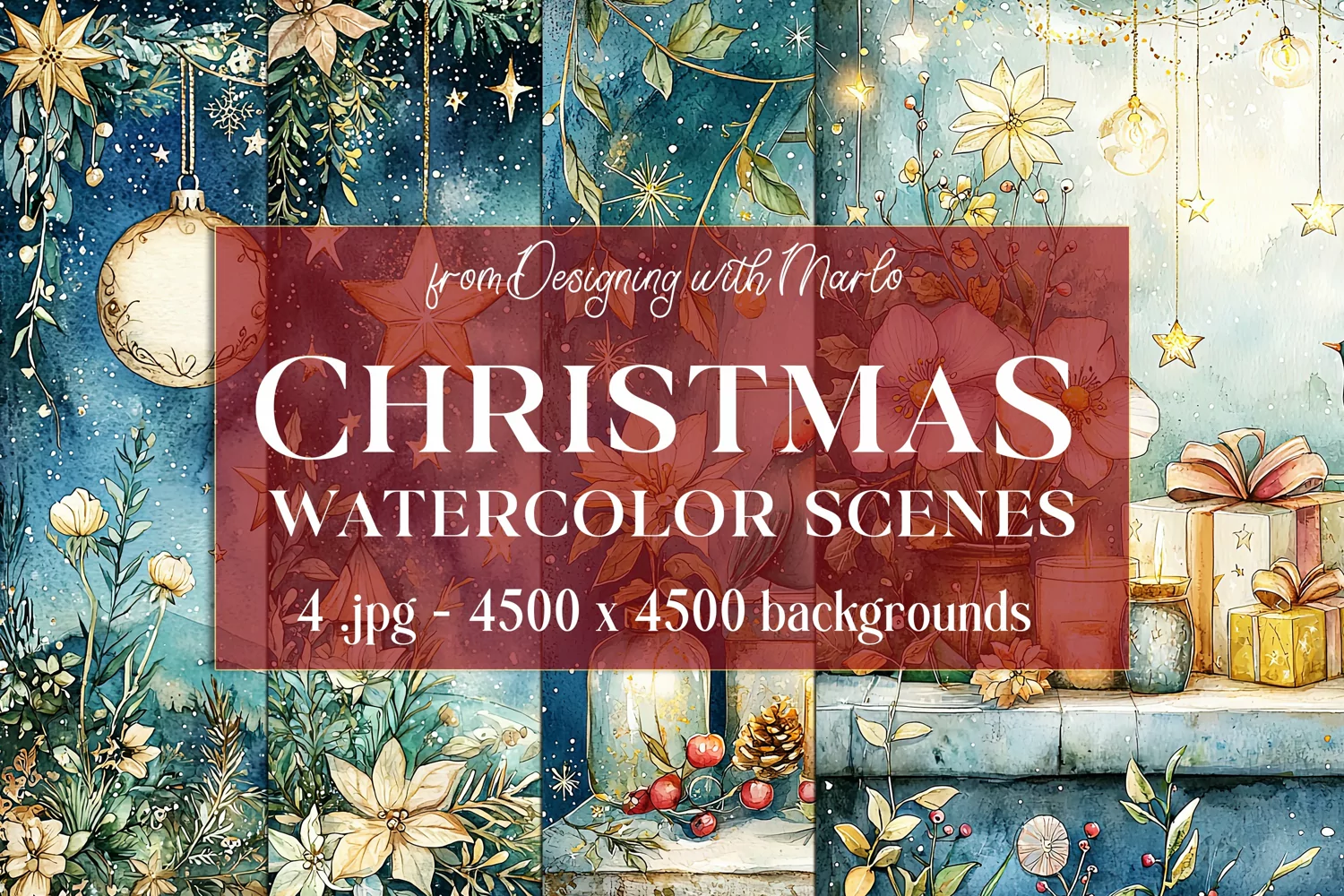 Christmas Backgrounds, Watercolor 15x15 Holiday Scenes, s40 product image 1