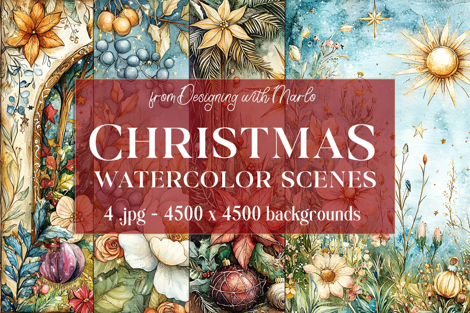 Christmas Backgrounds, Watercolor 15x15 Holiday Scenes, s7 product image 1