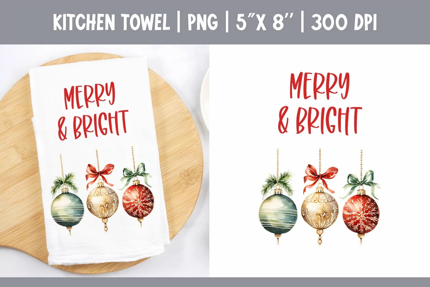 Christmas Kitchen Towel Sublimation Design | Ornament product image 1