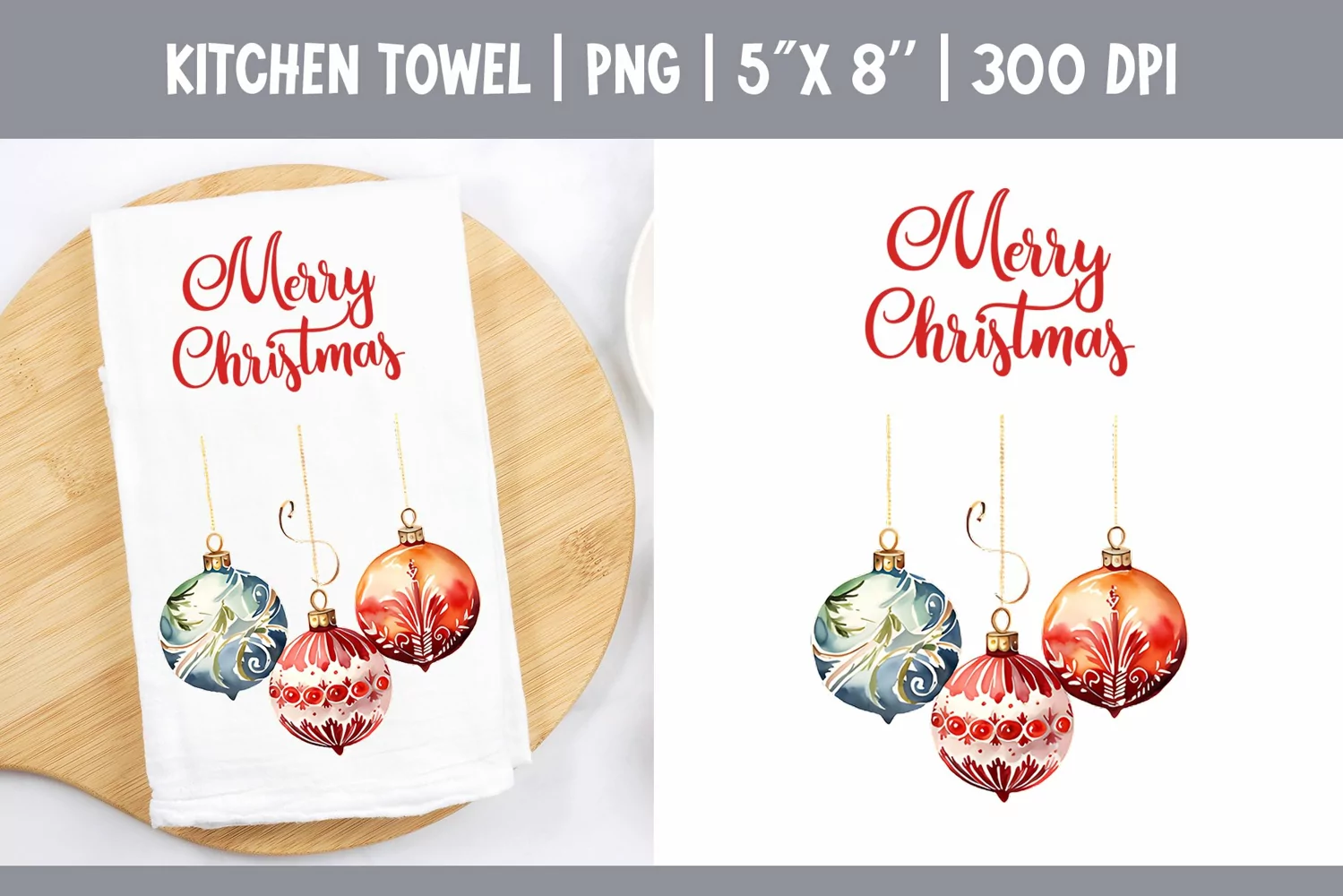 Christmas Kitchen Towel Sublimation Design | Ornament product image 1