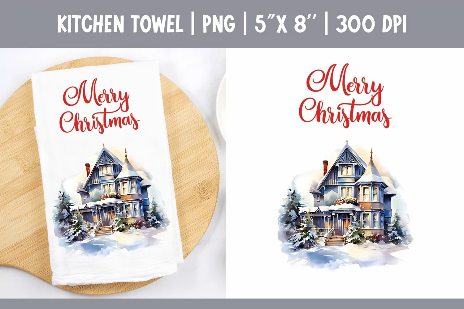 Christmas Kitchen Towel Sublimation Design | Winter House product image 1