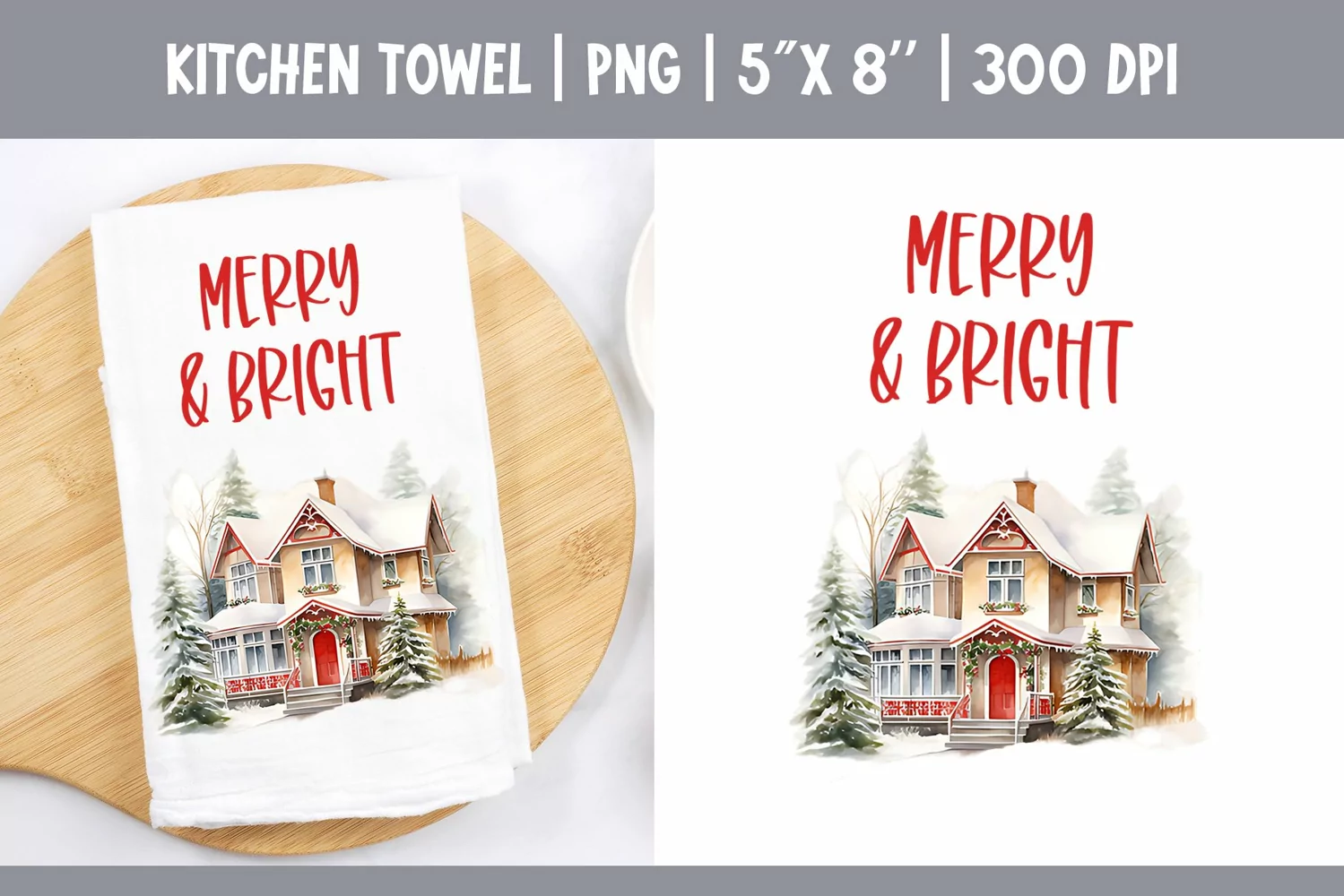 Christmas Kitchen Towel Sublimation Design | Winter House product image 1