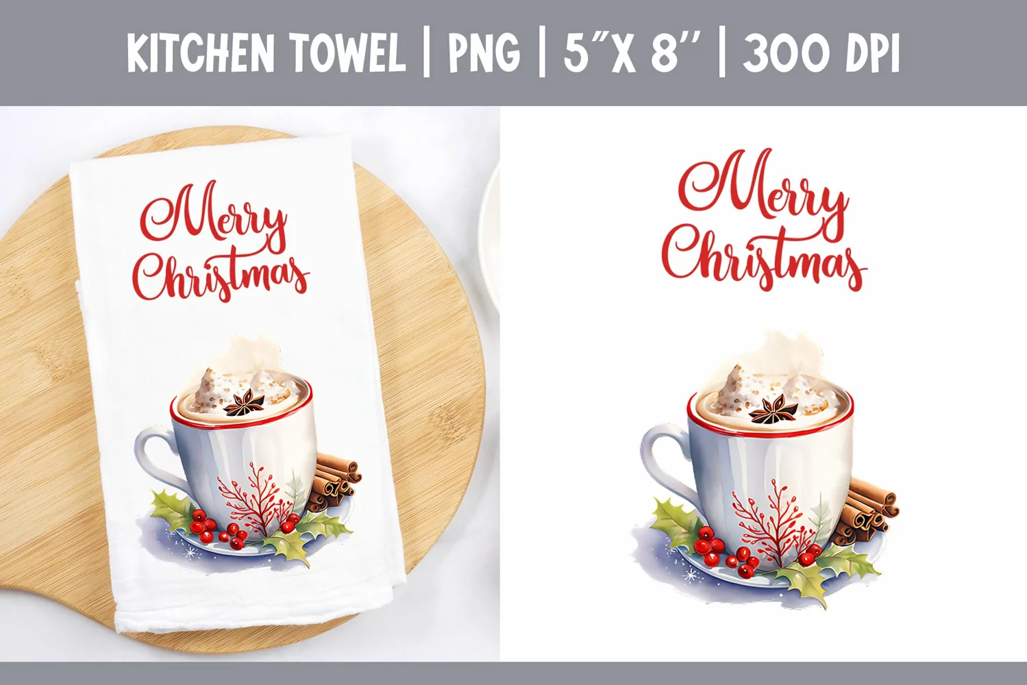 Christmas Kitchen Towel Sublimation Design | Hot Cocoa product image 1