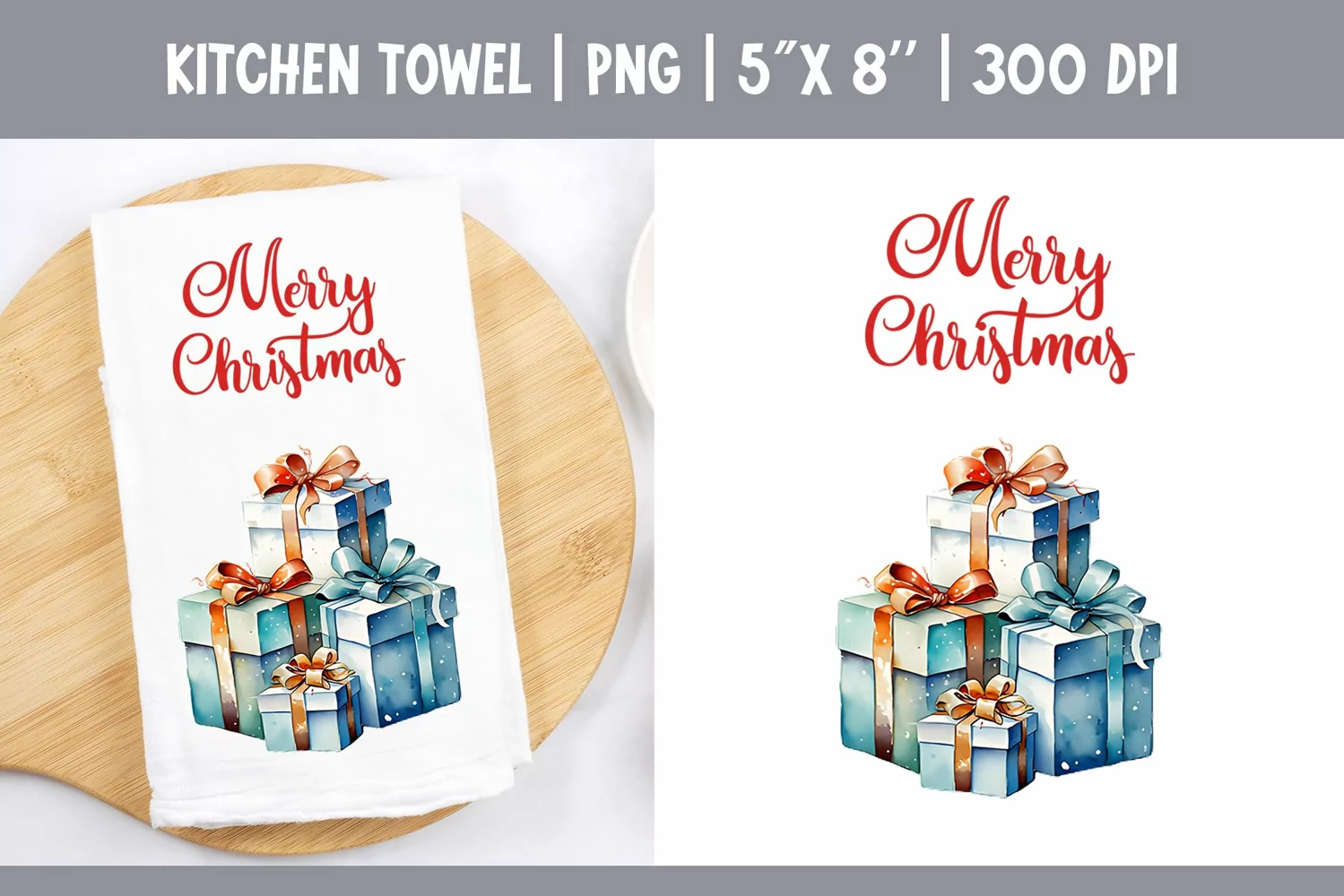 Christmas Kitchen Towel Sublimation Design | Watercolor Gift product image 1