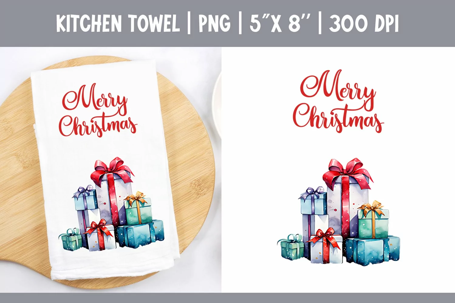 Christmas Kitchen Towel Sublimation Design | Watercolor Gift product image 1