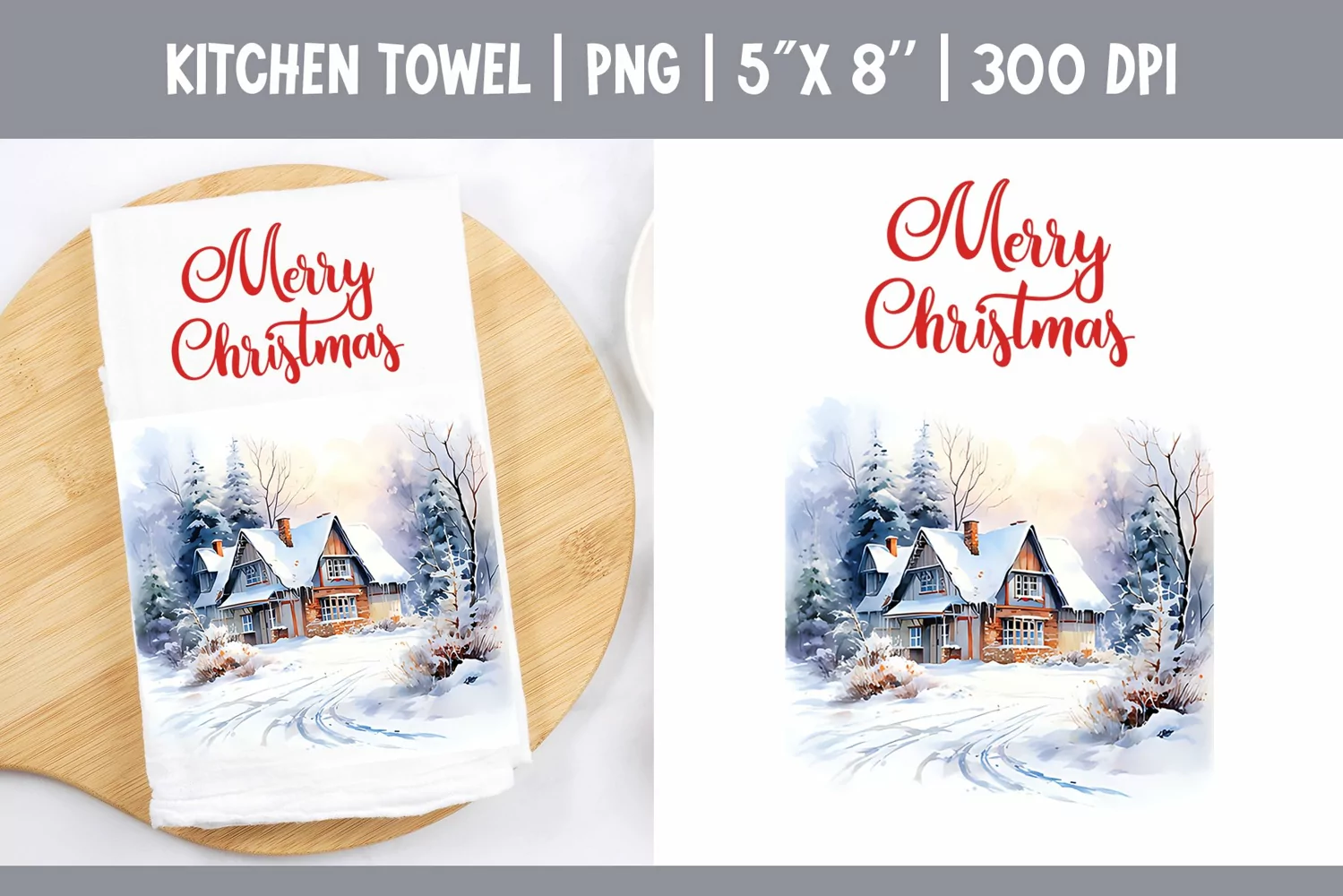 Christmas Kitchen Towel Sublimation Design | Winter House product image 1