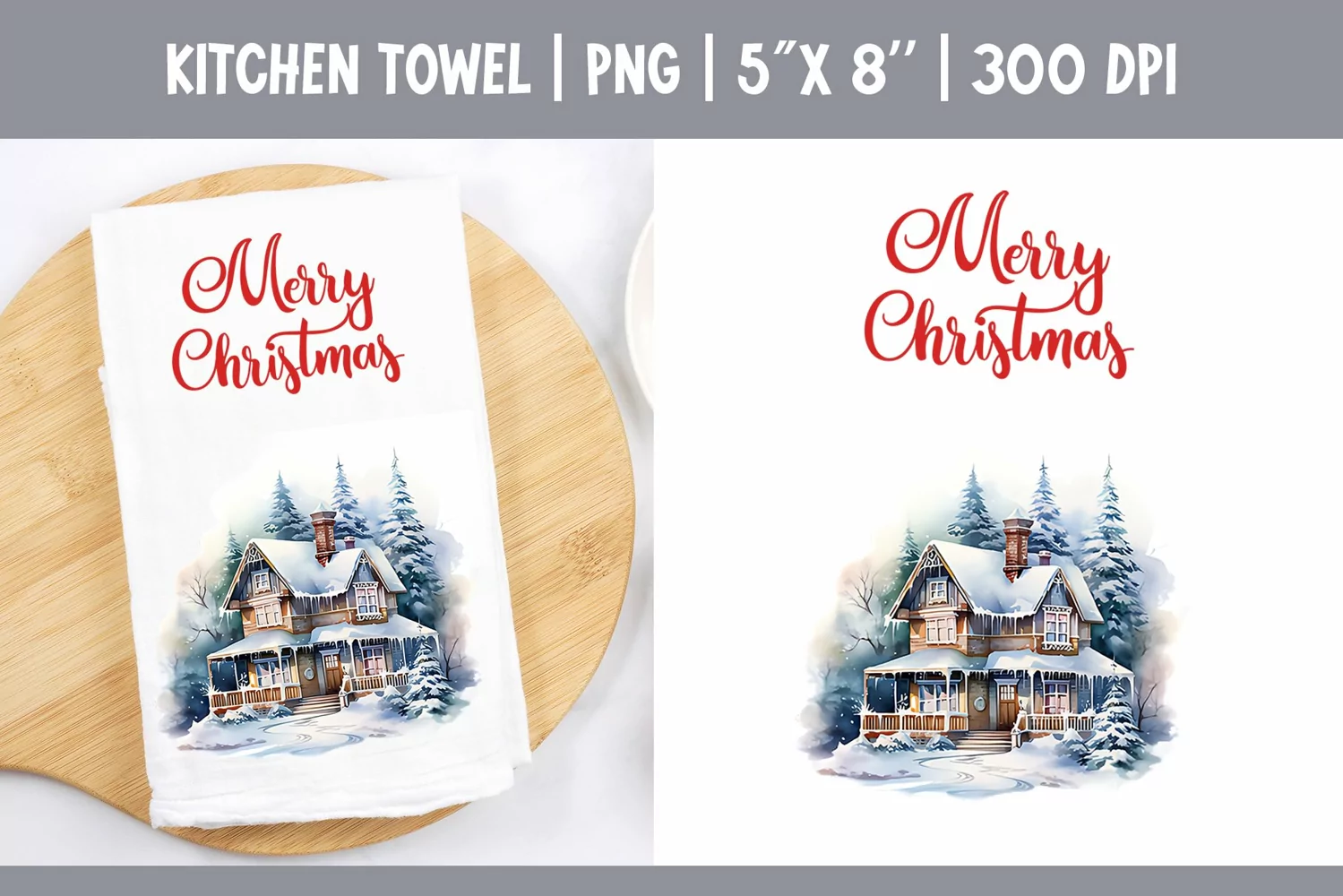 Christmas Kitchen Towel Sublimation Design | Winter House product image 1