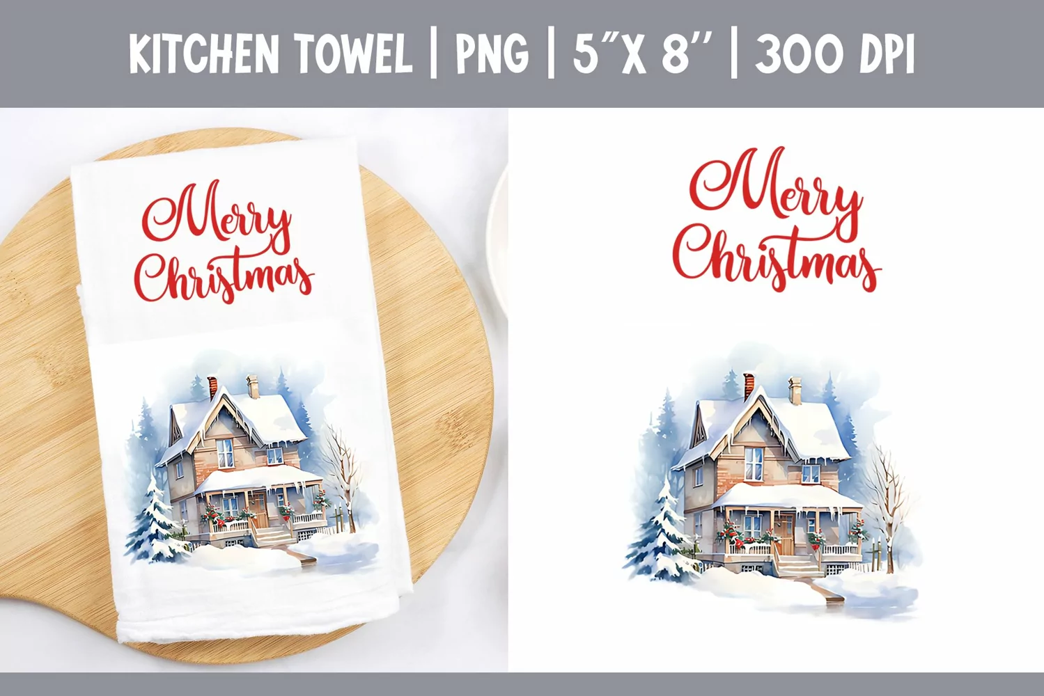 Christmas Kitchen Towel Sublimation Design | Winter House product image 1