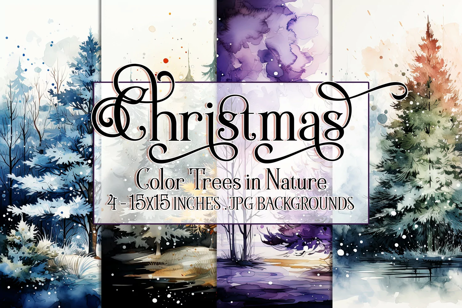 Christmas Backgrounds, 15x15 Watercolor Colorful Trees product image 1